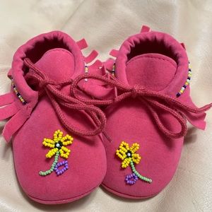 Beaded Pink Baby Moccasins Size 4